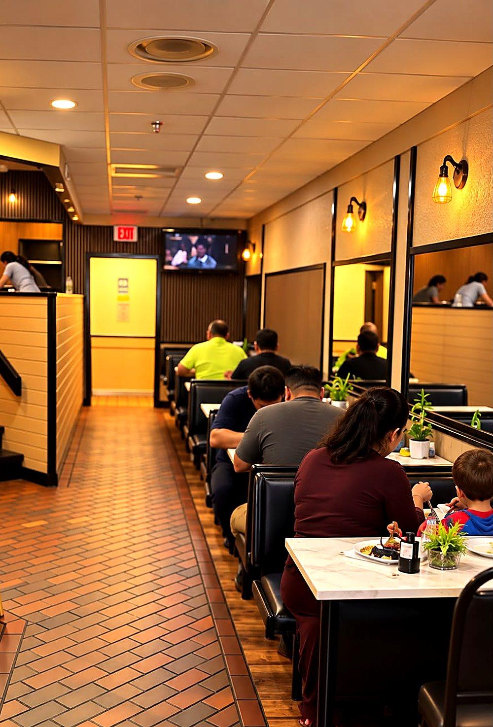 Salão do Meritíssimo com mesas ocupadas na hora do almoço — restaurante brasileiro em Fitchburg MA
